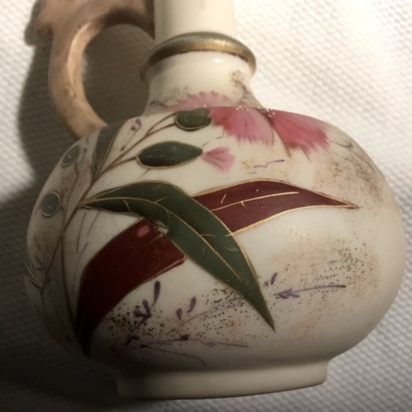 Antique Austrian Porcelain Vase with Handle~Hand Painted Flowers-Signed - Picture 7 of 12